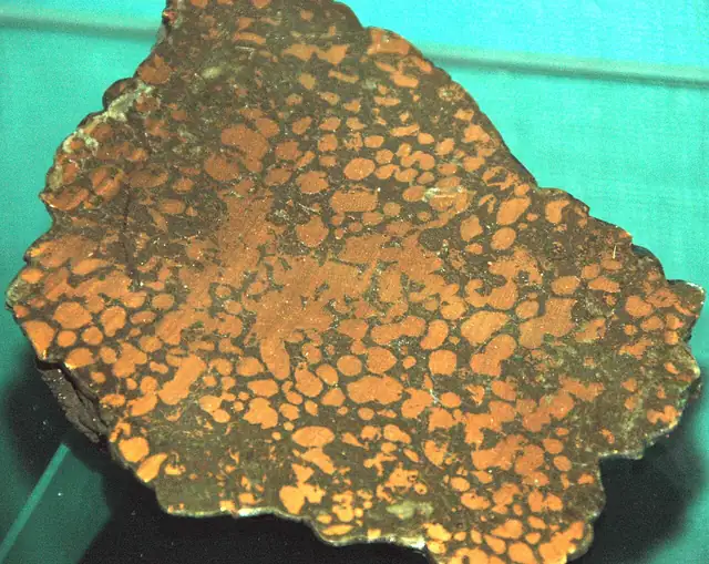 Copper-bearing amygdaloidal basalt, Keweenaw Peninsula, museum display