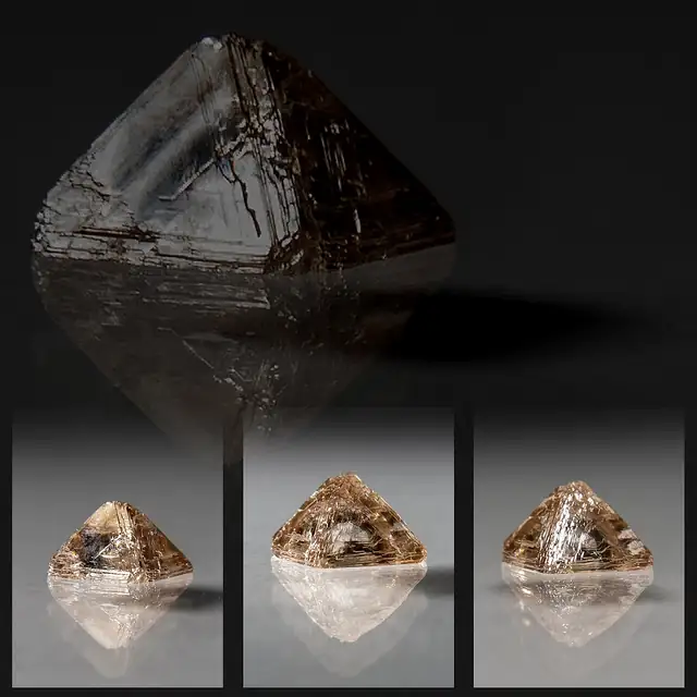Rough light brown diamond crystal, 3.7 mm, cut in half (locality not given)