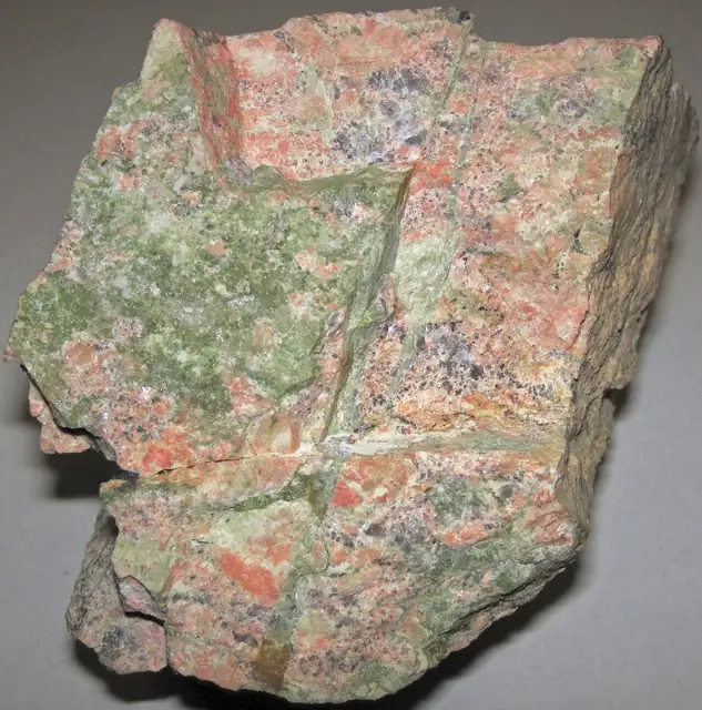 Unakite, a granite with epidote and pink feldspar (locality not given; not a Michigan specimen)