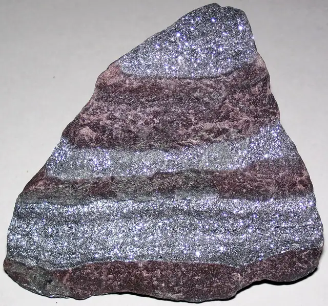 Specularite (silvery hematite) layered with quartzite, Republic Mine, Marquette County